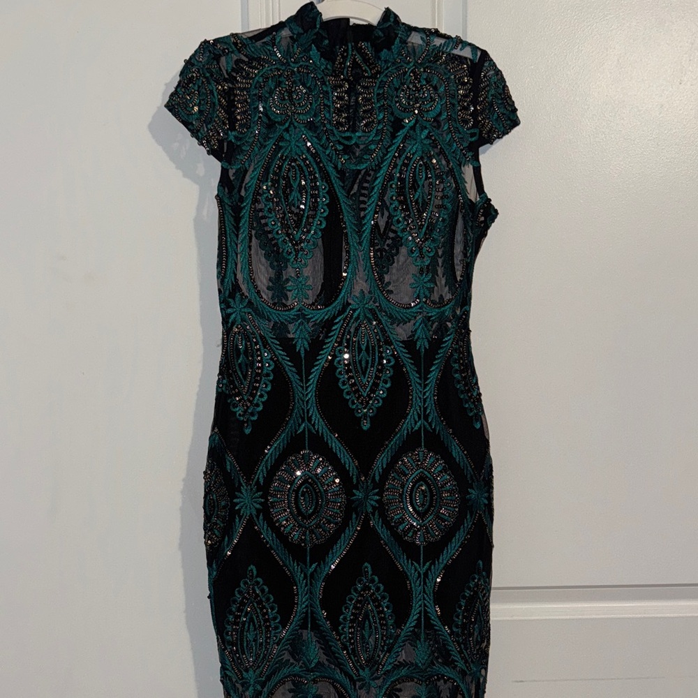 NWOT Elegant Teal and Black Women's Dress